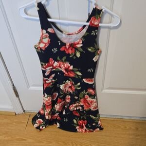 Doublju Navy Tank Dress with Red Floral Print
